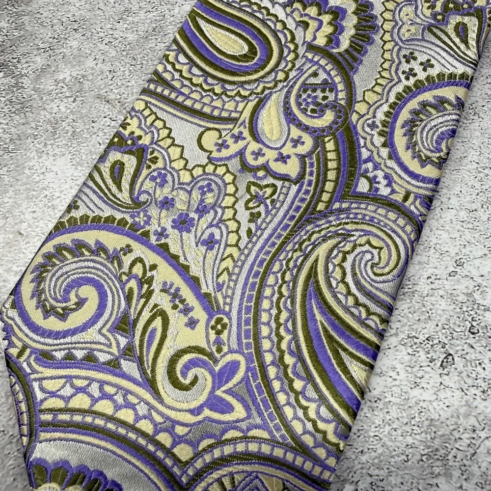 PRONTO-UOMO COUTURE‎ Silk Tie Mens One Size Gold Purple Paisley Pointed Necktie